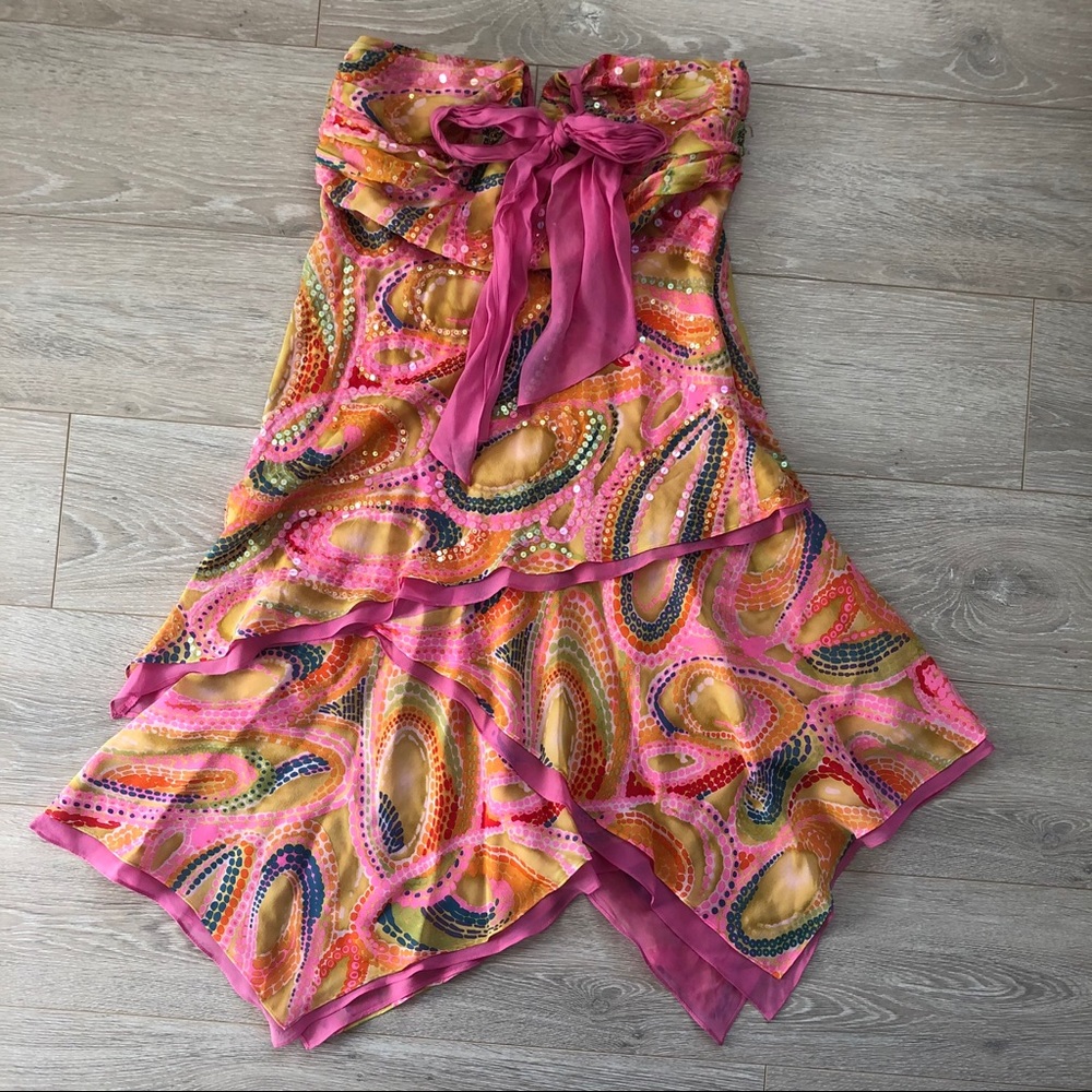 BCBG Max Azria Silk Sequin Halter Cocktail Dress
